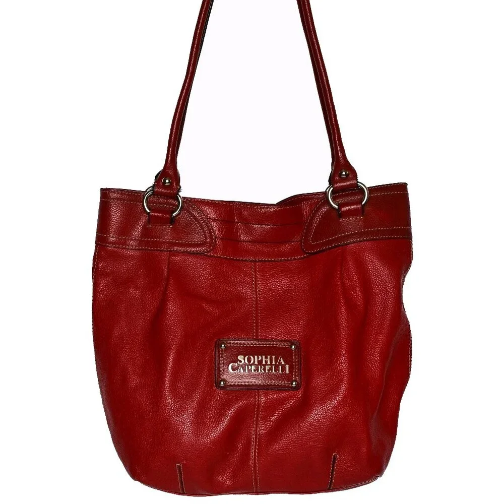 SOPHIA CAPERELLI ~RED Genuine Pebbled Leather Large Shoulder Bag - Picture 4 of 7